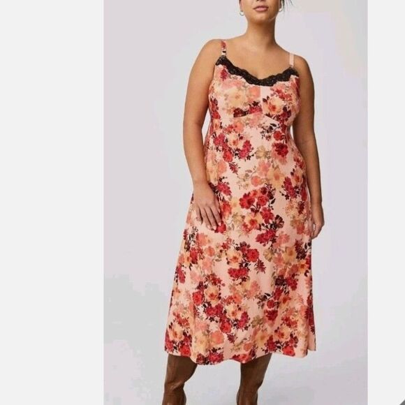 Torrid Pink Floral Stretch Challis Tea Length Cami Dress Size 2XL Babydoll - Picture 1 of 11